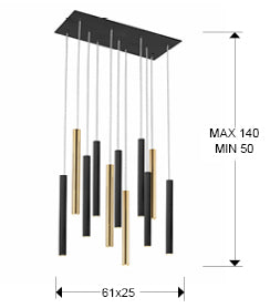 Lustra Schuller Varas Liniara 11 lumini 61 cm auriu-negru dimmable telecomandă