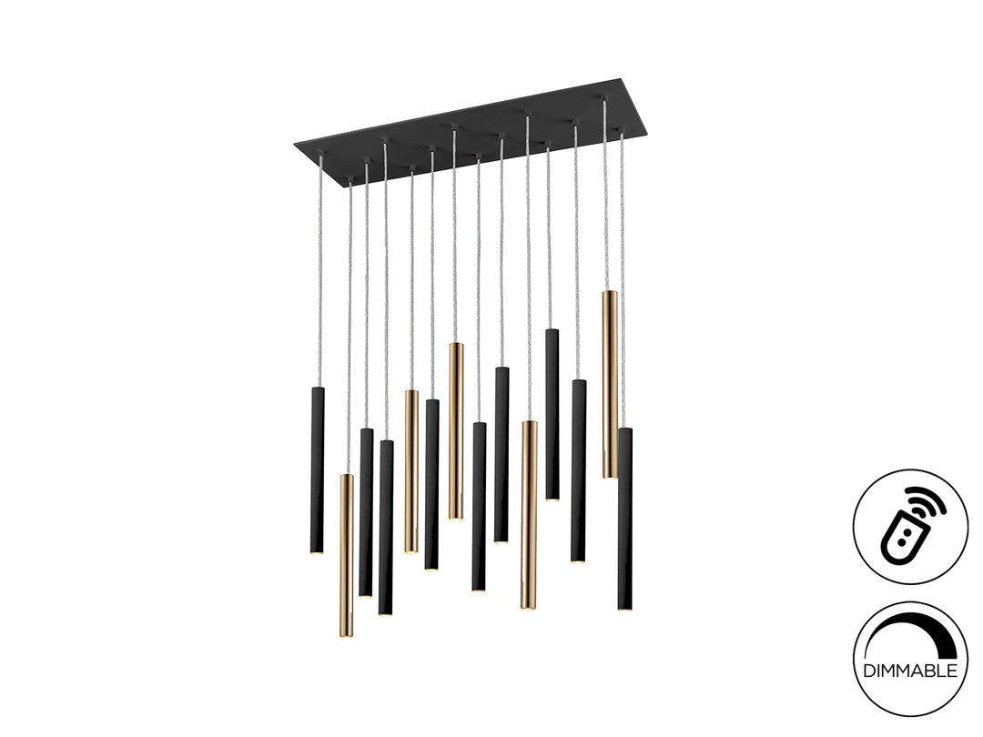Lustra Schuller Varas 14 lumini auriu-negru fall 3m dimmable telecomandă