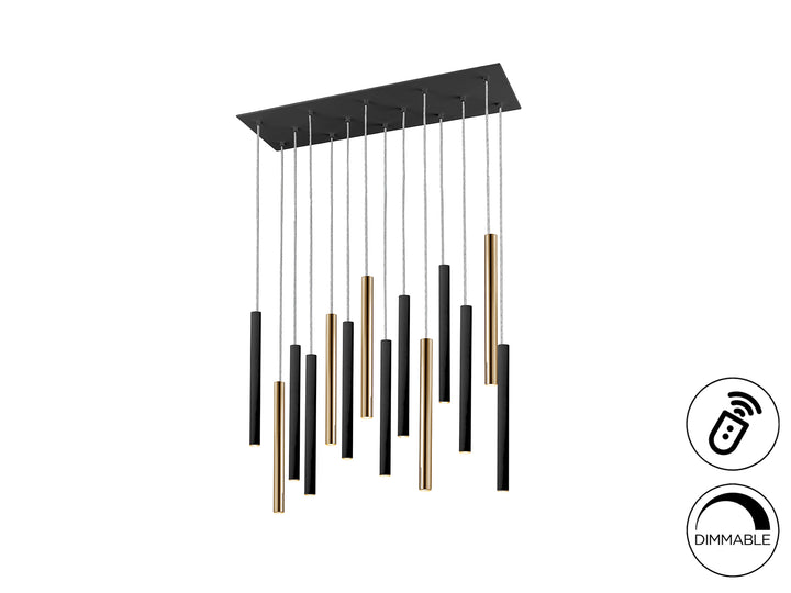 Lustra Schuller Varas 14 lumini auriu-negru fall 3m dimmable telecomandă
