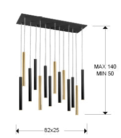 Lustra Schuller Varas 14 lumini 82 cm auriu-negru mat LED dimabilă