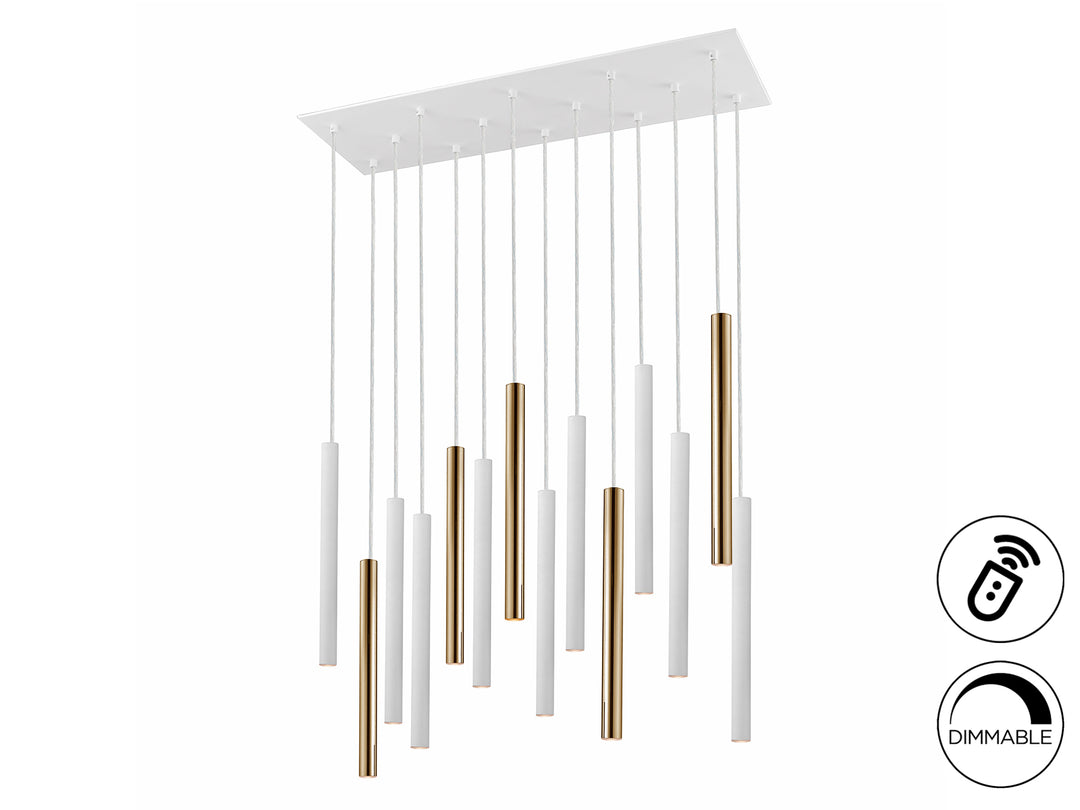 Lustra Schuller Varas 14 lumini 82 cm auriu-alb mat dimmable telecomandă