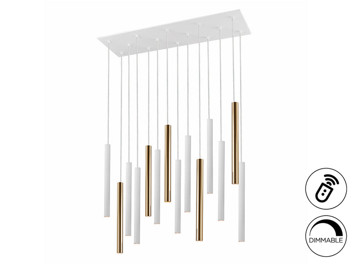 Lustra Schuller Varas 14 lumini 82 cm auriu-alb mat dimmable telecomandă