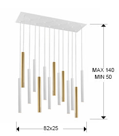Lustra Schuller Varas 14 lumini 82 cm auriu-alb mat LED dimabilă