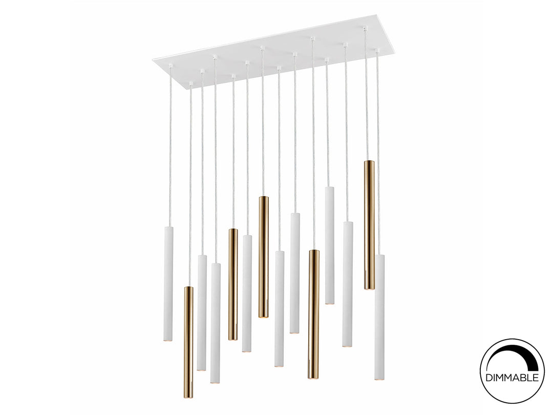 Lustra Schuller Varas 14 lumini 82 cm auriu-alb mat LED dimabilă