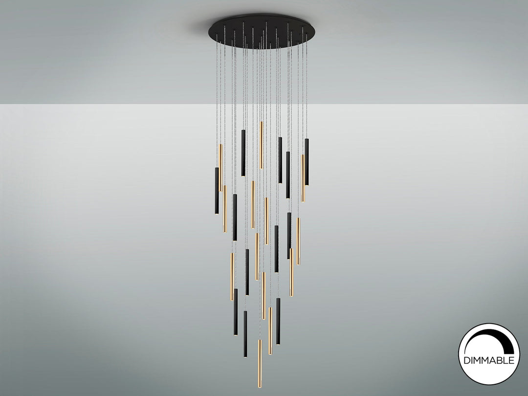 Lustra Schuller Varas Grand 25 lumini Ø90 auriu-negru fall 3m dimabilă