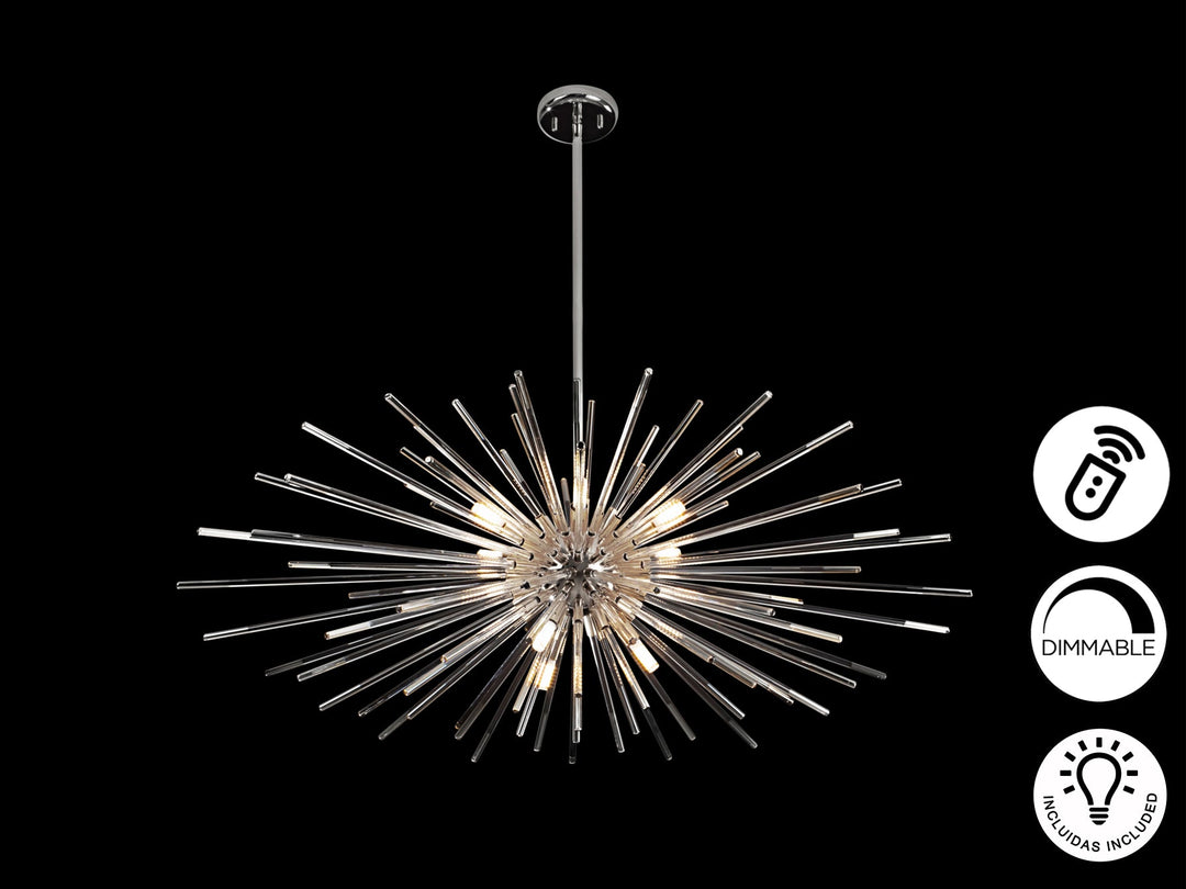 Lustră suspendată Schuller Evasion 9L cu construcție sferoidală Ø100 cm și bare radiale din sticlă transparentă cu accente crom închis — dimmable.