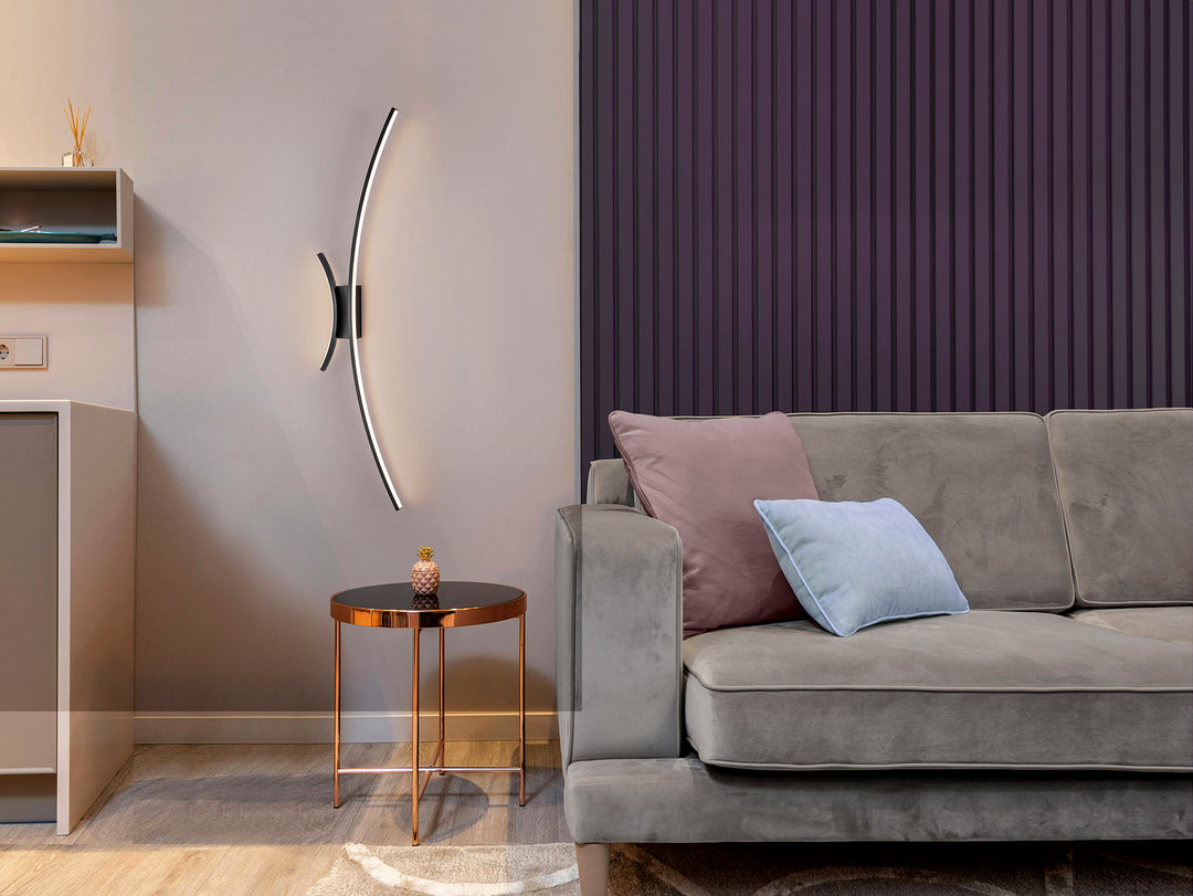 Aplică Schuller Curves cu două brațe curbate și difuzoare opale, corp negru mat — H97 cm