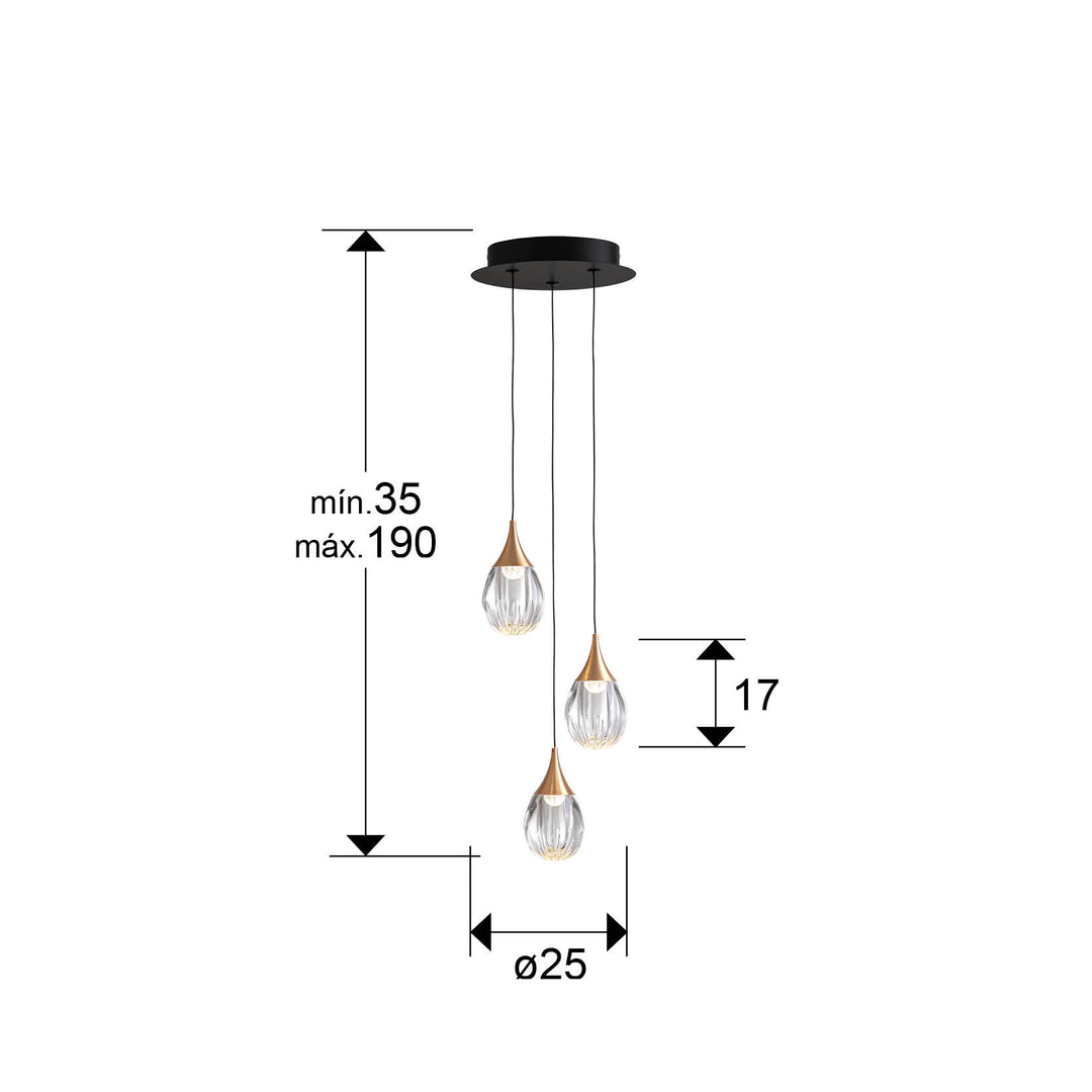 Lustra Schuller Corina 3 lumini Ø25 negru-cupru acrilic