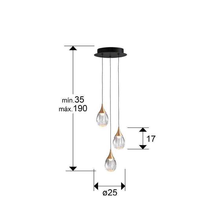Lustra Schuller Corina 3 lumini Ø25 negru-cupru acrilic