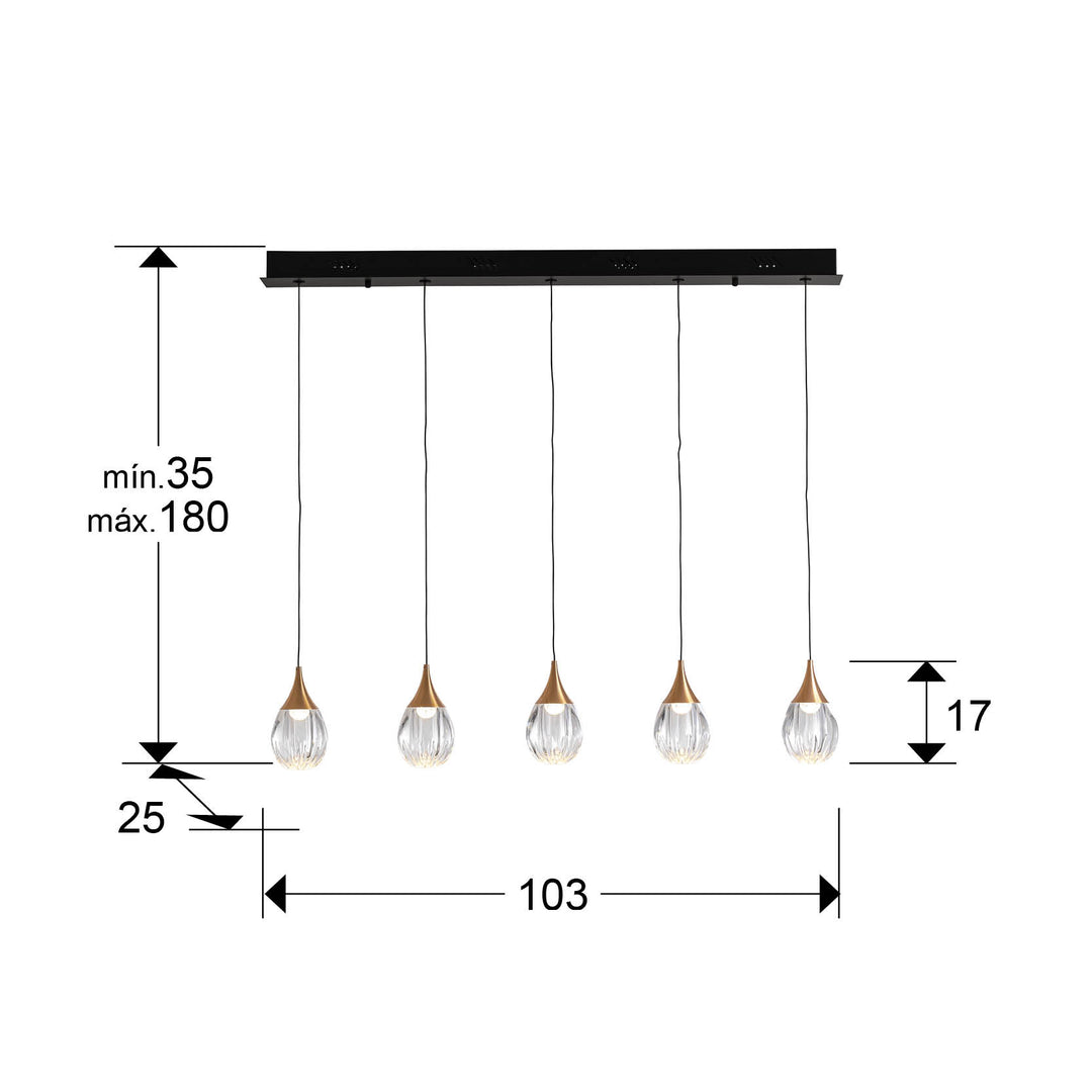 Lustra Schuller Corina 5 lumini bar 103 cm negru-cupru acrilic