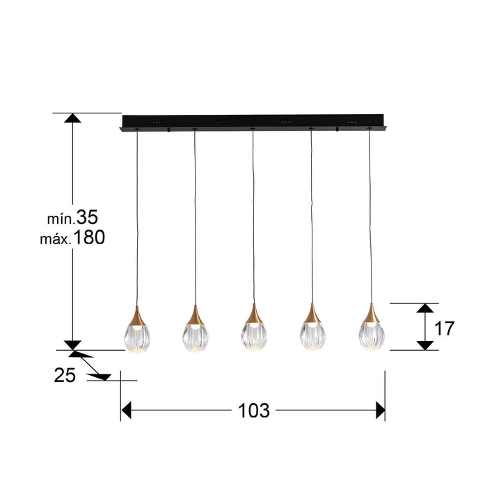 Lustra Schuller Corina 5 lumini bar 103 cm negru-cupru acrilic