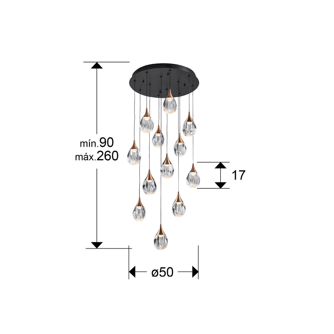 Lustra Schuller Corina 12 lumini Ø50 negru-cupru acrilic dimabilă