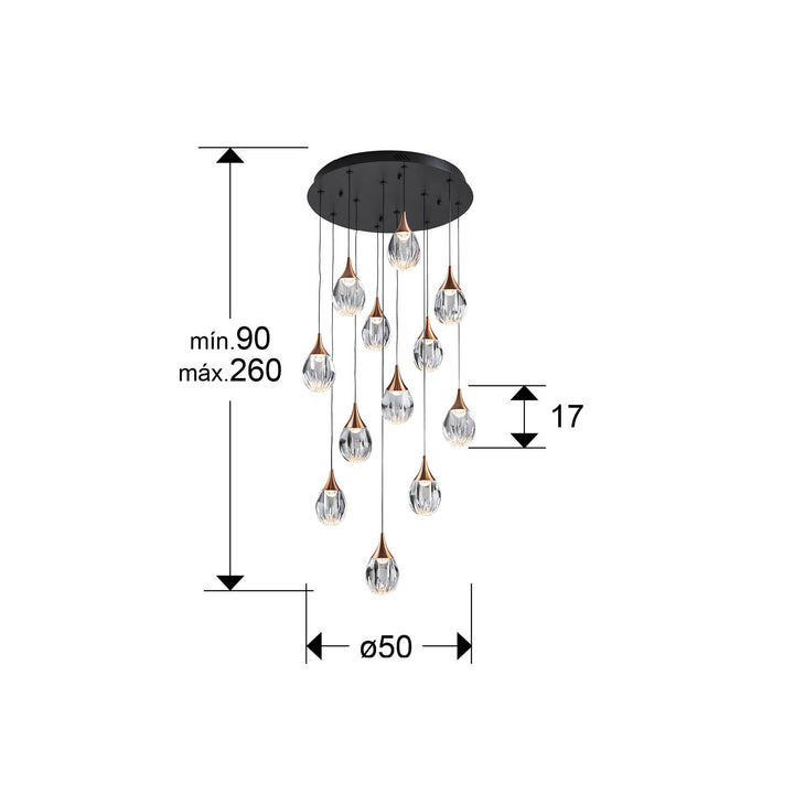 Lustra Schuller Corina 12 lumini Ø50 negru-cupru acrilic dimabilă