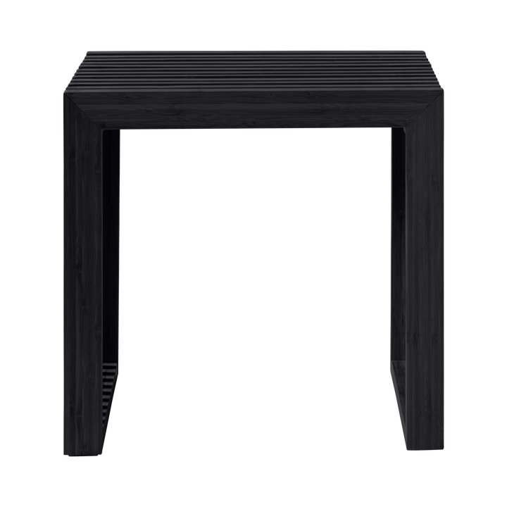 Taburet Rib Cinas — taburet compact din mahon pictat negru mat cu structură de coaste.
