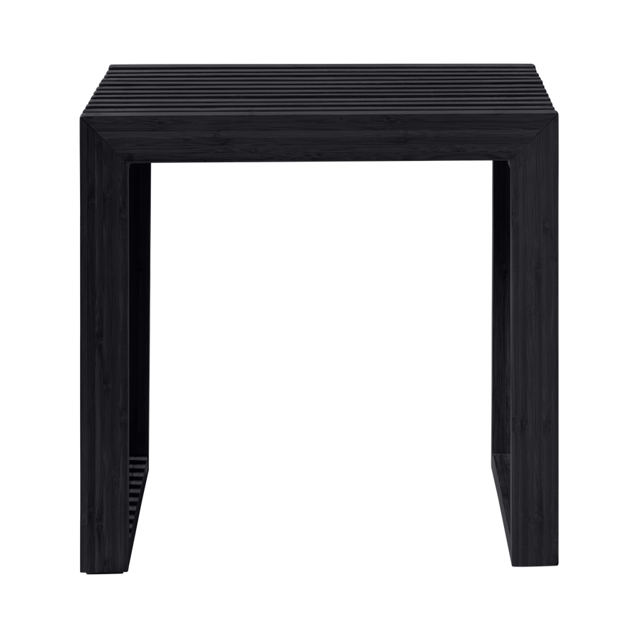 Taburet Rib Cinas — taburet compact din mahon pictat negru mat cu structură de coaste.