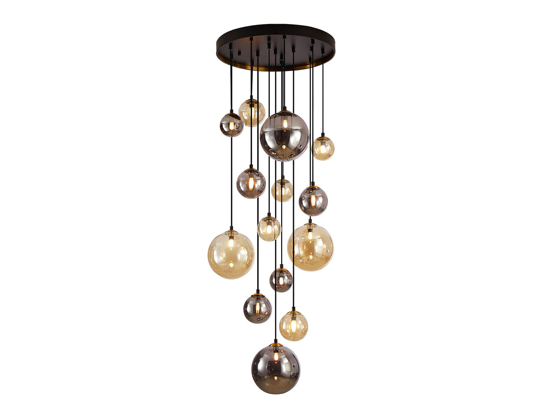 Lustra Schuller Dark 14 lumini cascadă negru-alama fall 5 metri