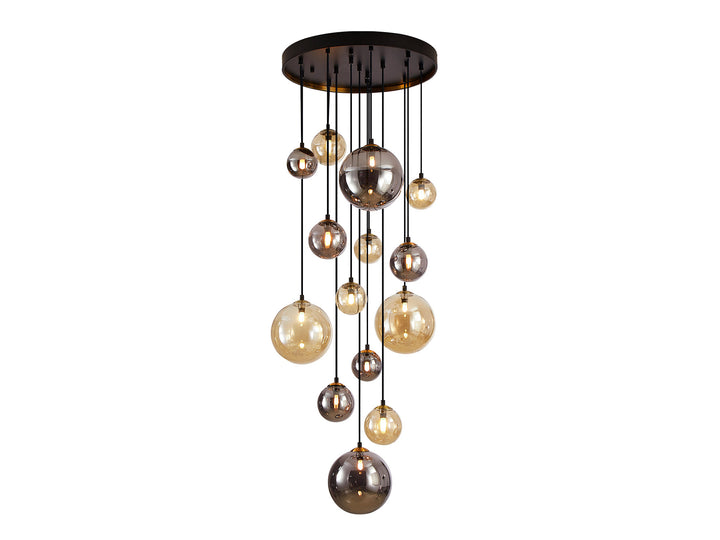 Lustra Schuller Dark 14 lumini cascadă negru-alama fall 5 metri