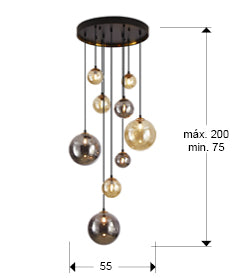 Lustra Schuller Dark 9 lumini cascadă negru-alama sfere mixte 140 cm