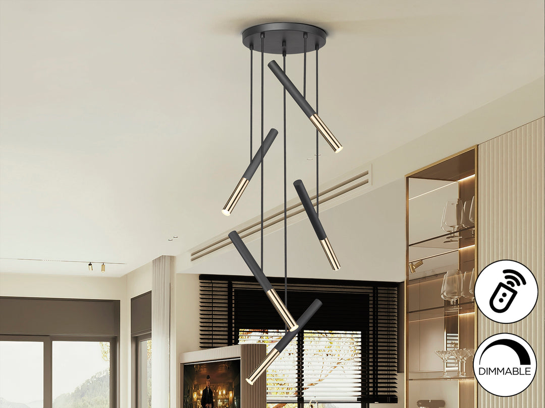 Lustra Schuller Edna 5 lumini cascadă 200 cm negru-auriu dimabilă
