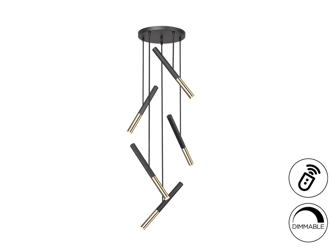 Lustra Schuller Edna 5 lumini cascadă 200 cm negru-auriu dimabilă