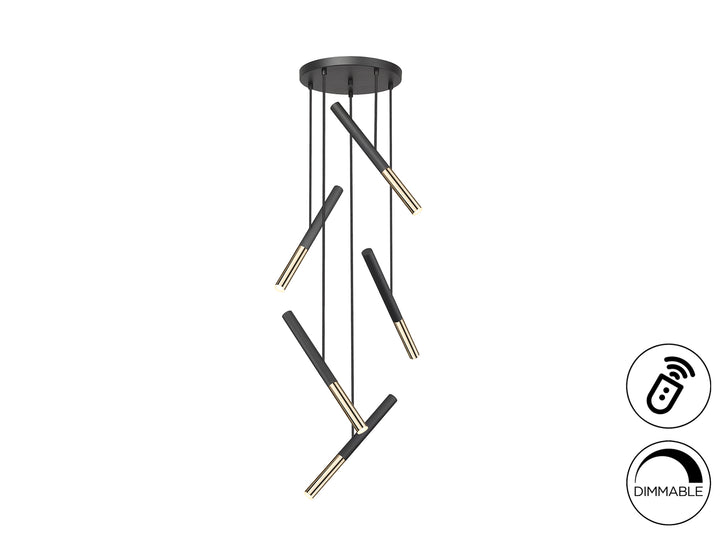 Lustra Schuller Edna 5 lumini cascadă 200 cm negru-auriu dimabilă