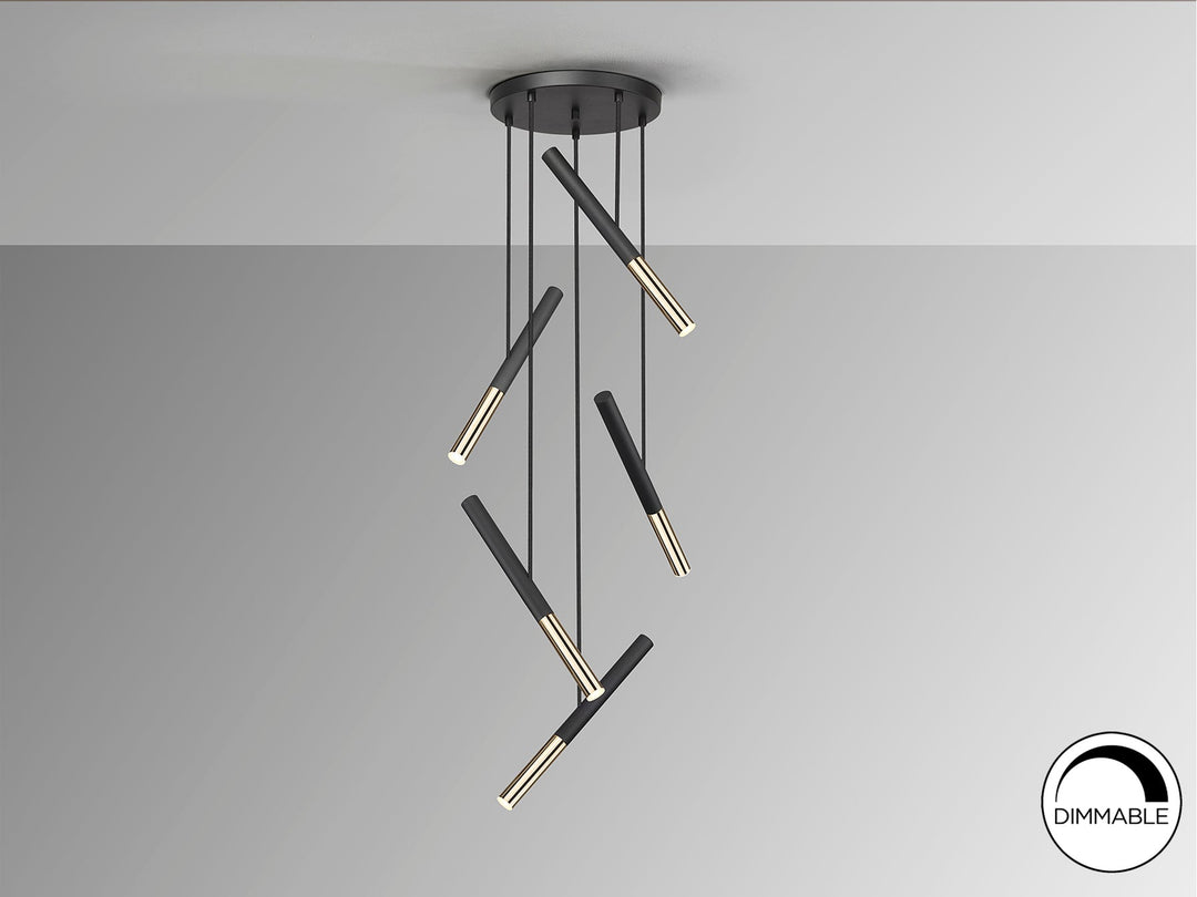 Lustra Schuller Edna 5 lumini cascadă negru-auriu LED