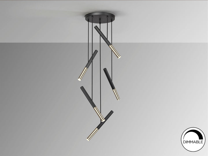 Lustra Schuller Edna 5 lumini cascadă negru-auriu LED