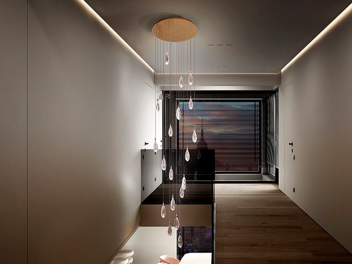 Lustra Schuller Lagrimas 20 lumini rose gold sticla tăiată cascadă 300 cm