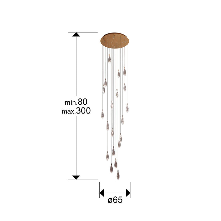 Lustra Schuller Lagrimas 20 lumini rose gold sticla tăiată cascadă 300 cm