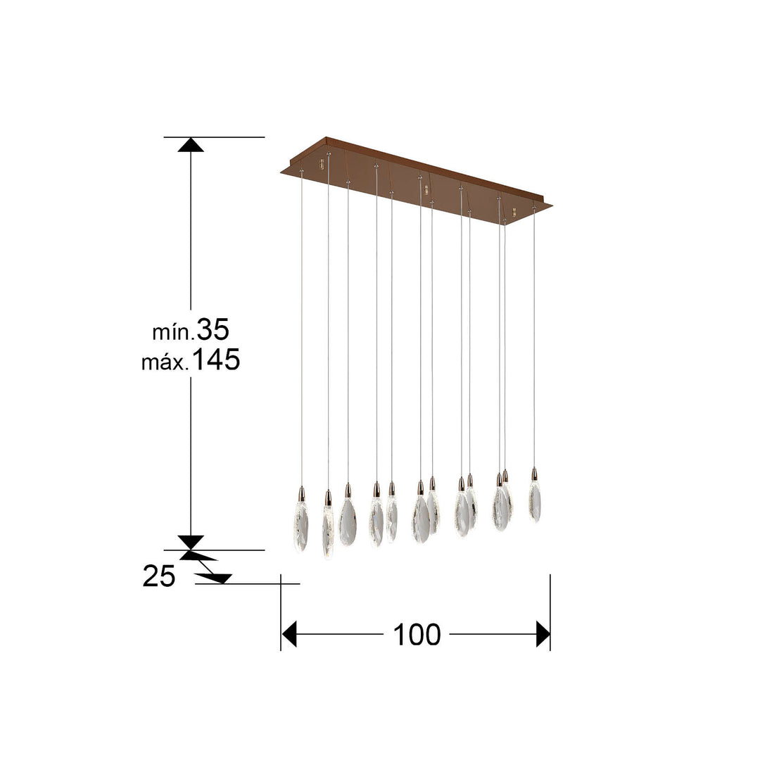 Lustra Schuller Lagrimas 12 lumini bar 100 cm rose gold sticla tăiată