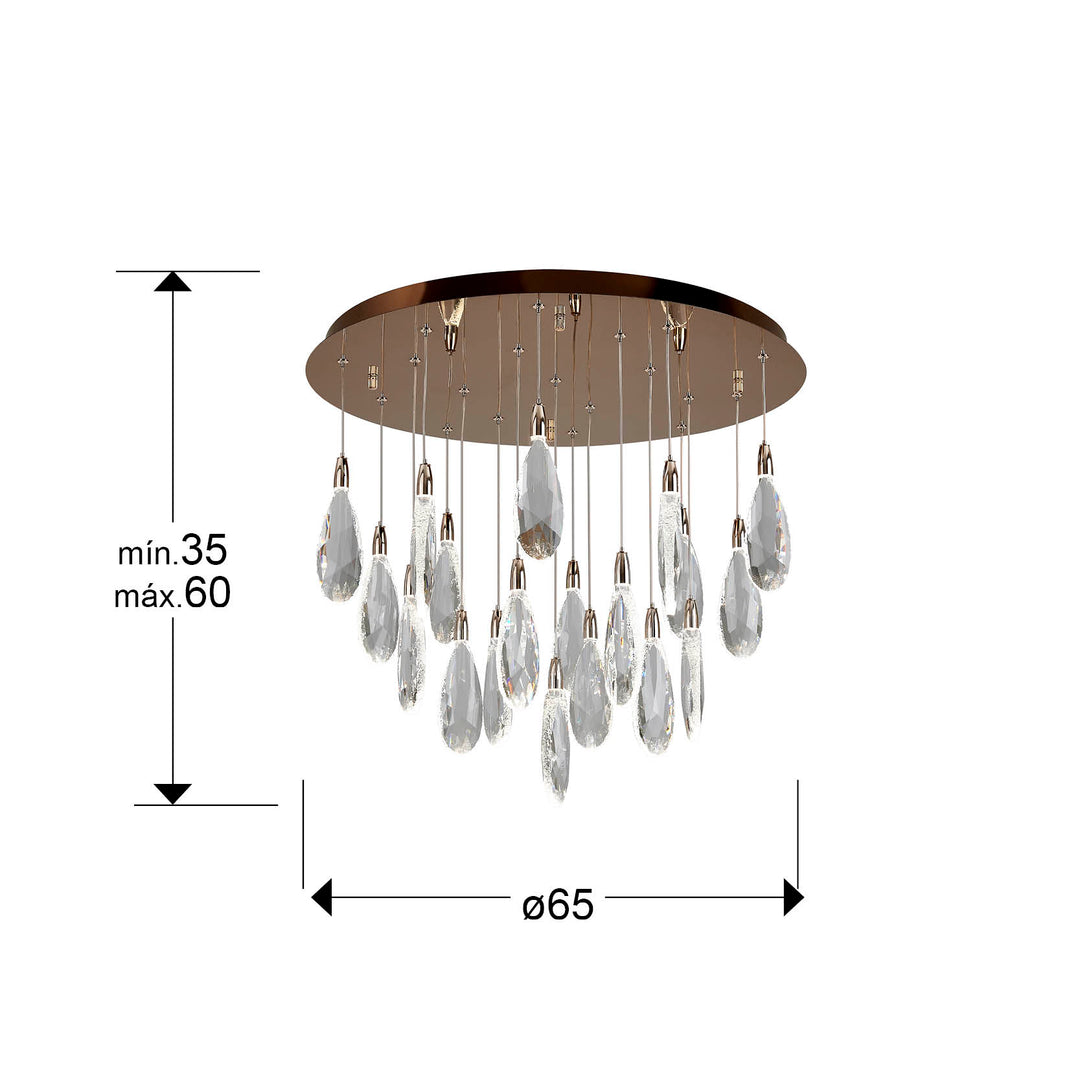 Lustra Schuller Lagrimas 19 lumini Ø65 rose gold sticla tăiată