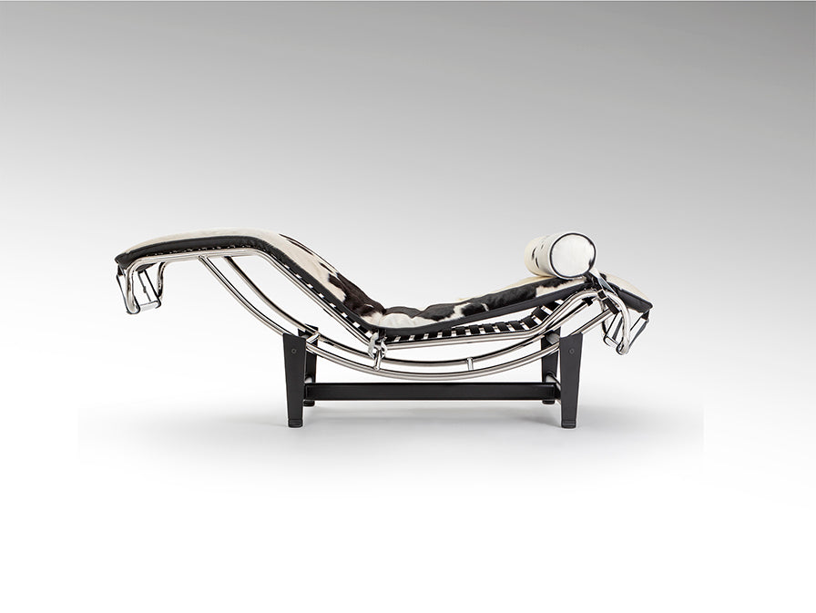 Sezlong Schuller Leco cadru cromat piele de vacă negru-alb