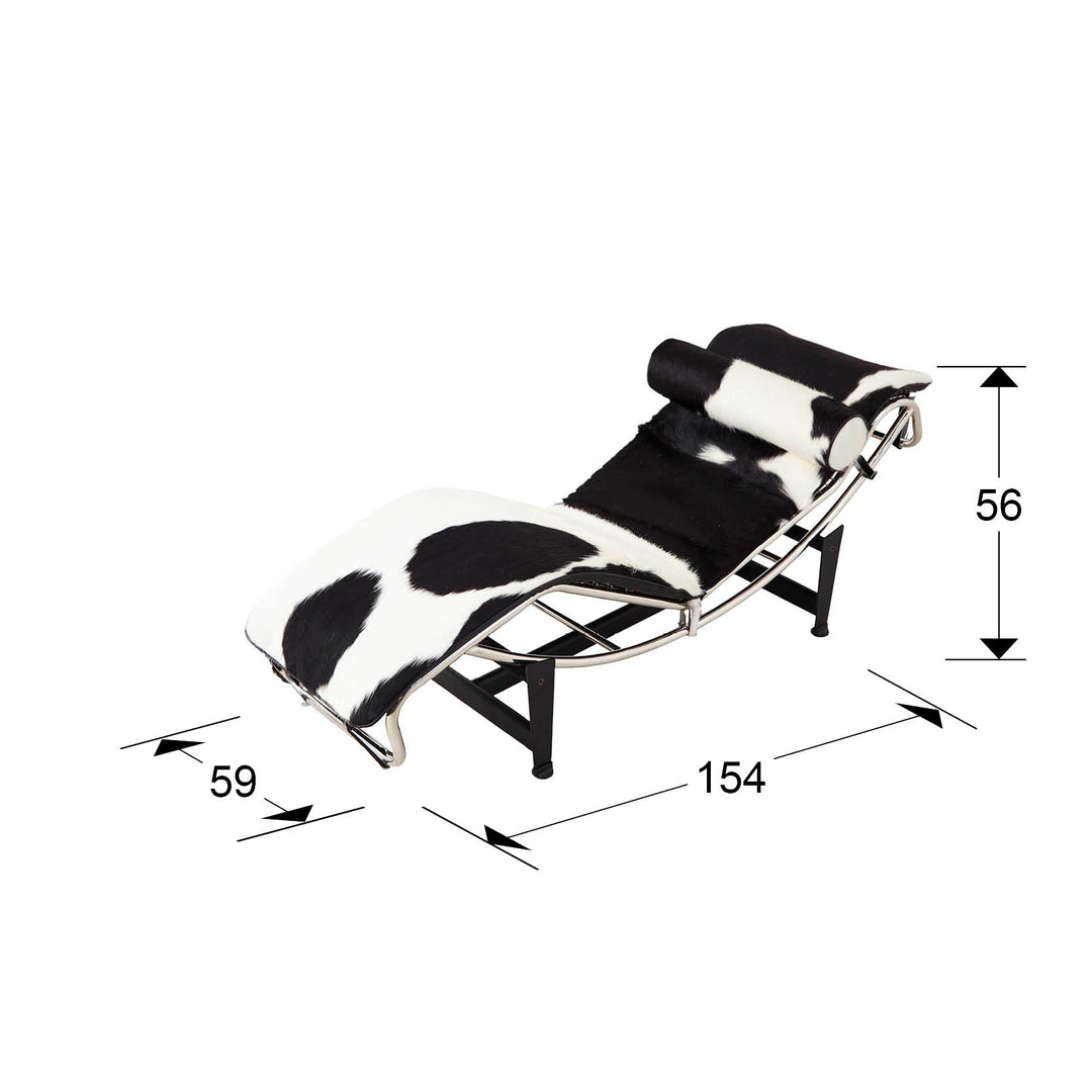 Sezlong Schuller Leco cadru cromat piele de vacă negru-alb