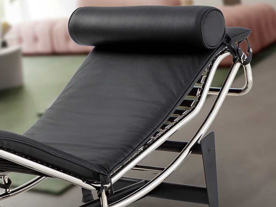 Sezlong Schuller Leco cadru cromat piele neagră