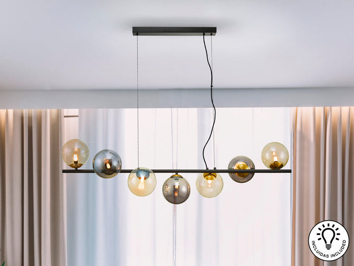 Lustra Schuller Inoa 7 sfere chihlimbar-fumuriu alama 120 cm