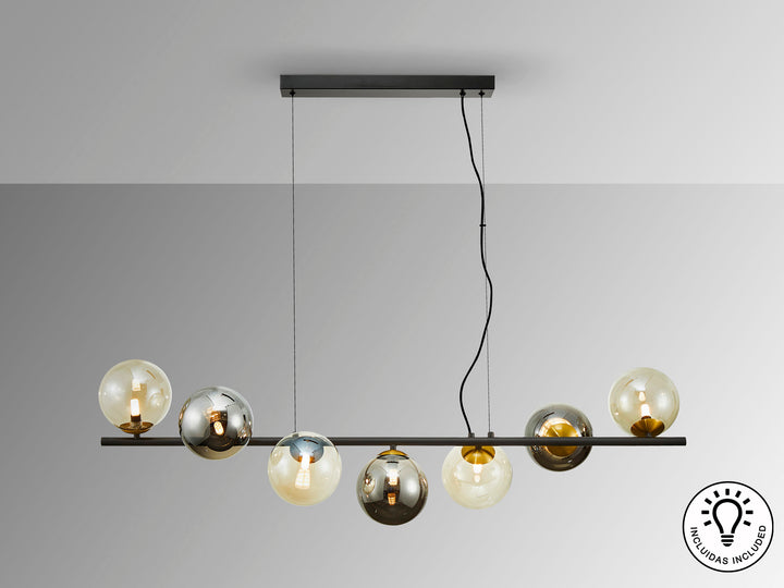Lustra Schuller Inoa 7 sfere chihlimbar-fumuriu alama 120 cm