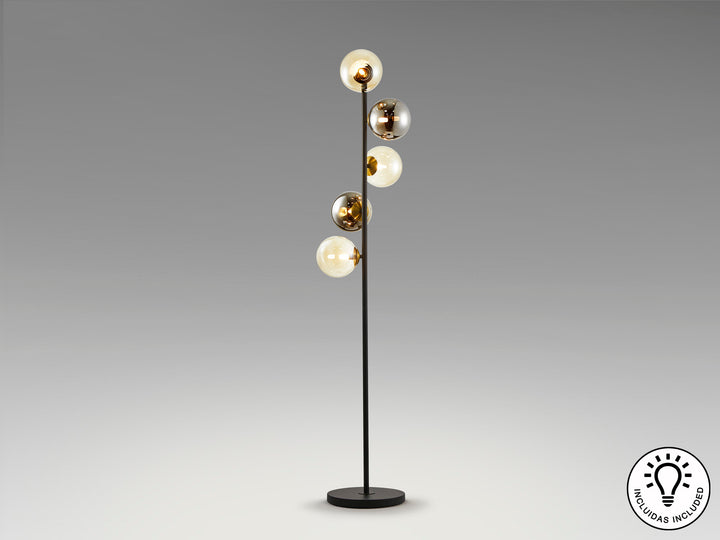 Lampadar Schuller Inoa 5 sfere chihlimbar-fumuriu negru 159 cm