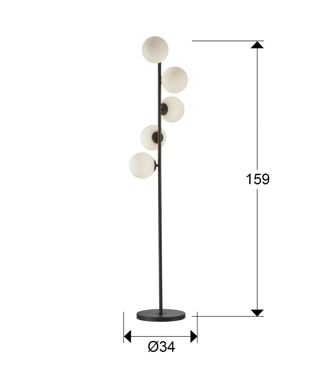 Lampadar Schuller Inoa 5 sfere opal negru mat 159 cm
