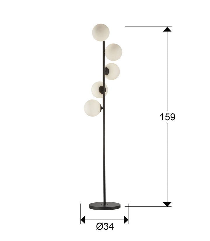 Lampadar Schuller Inoa 5 sfere opal negru mat 159 cm