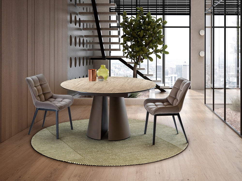 Masă dining Schuller Samara rotundă Ø138 cm cu blat travertin și structură maro oxid