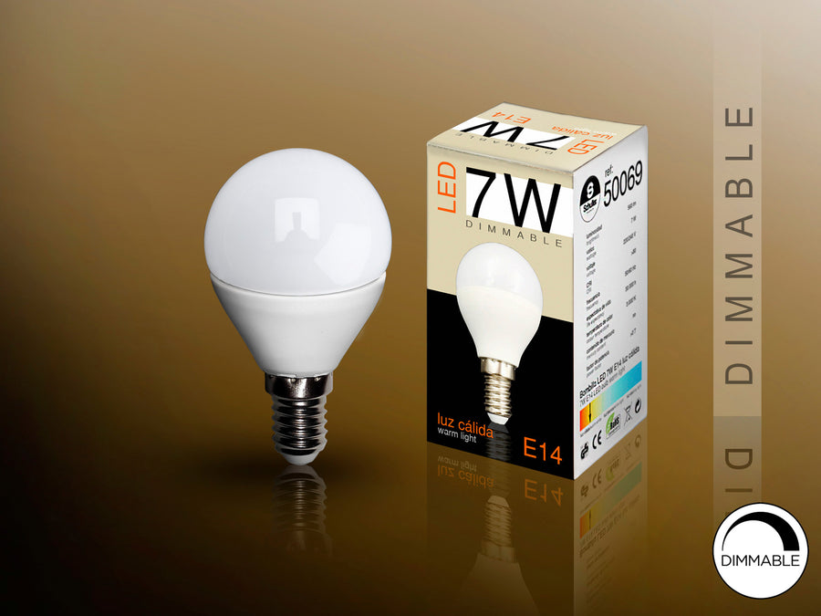 Bec LED Schuller E14 cu glob opal, 7W, lumină caldă 3000K