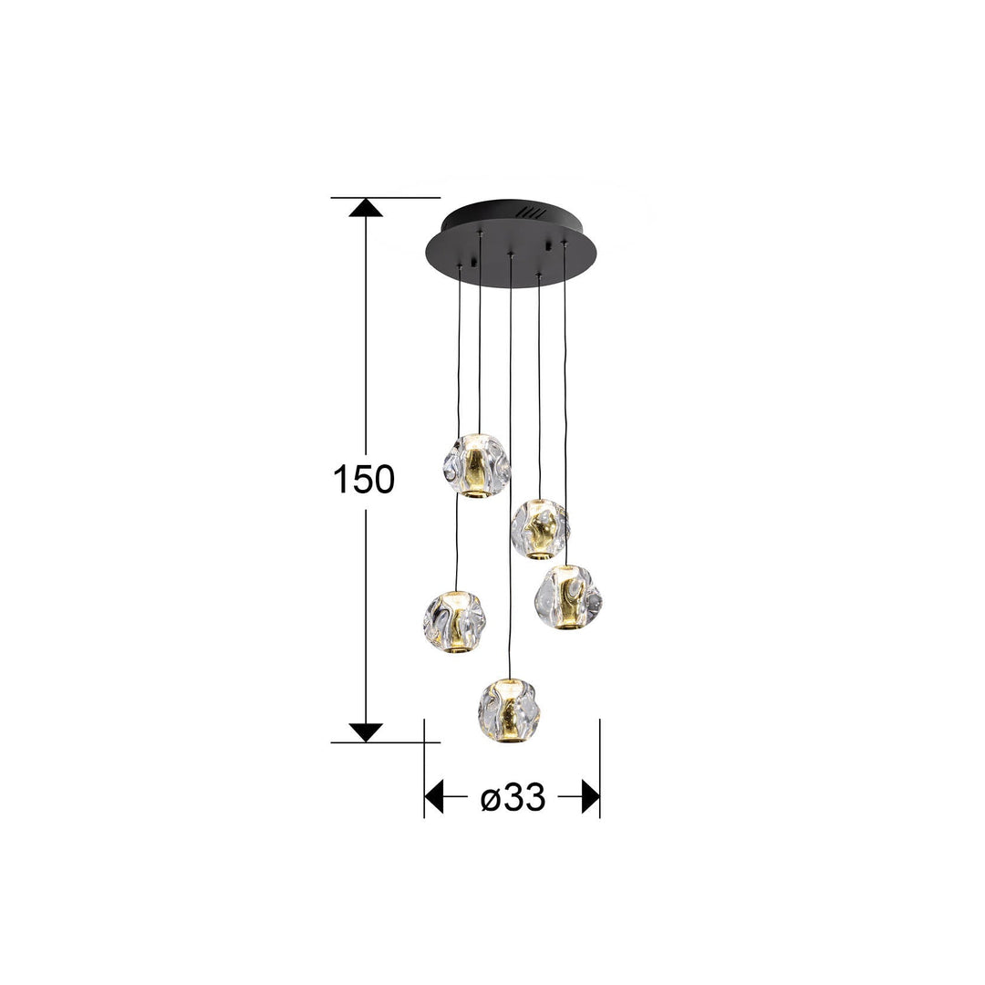 Lustra Schuller Zaria 5 lumini cascadă negru-auriu acrilic 150 cm