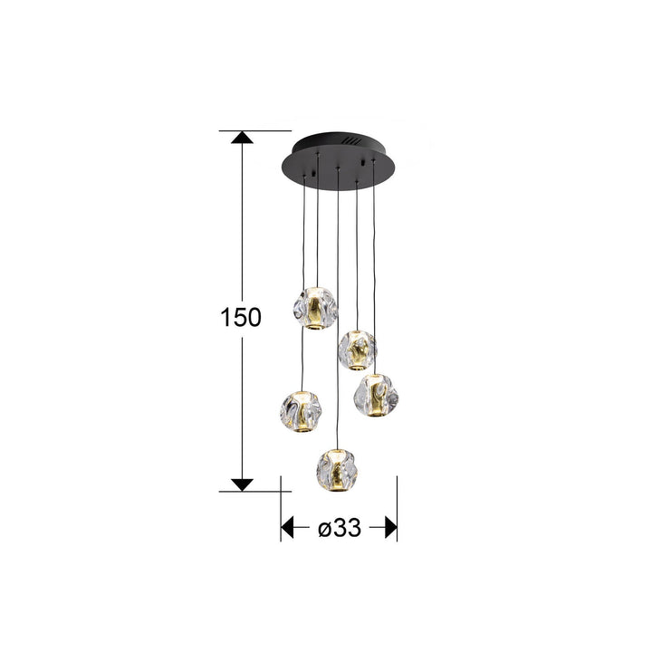 Lustra Schuller Zaria 5 lumini cascadă negru-auriu acrilic 150 cm