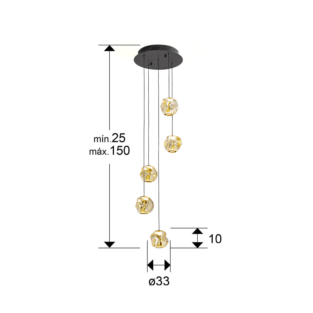 Lustra Schuller Zaria 5 lumini Ø33 negru-bronz acrilic chihlimbar