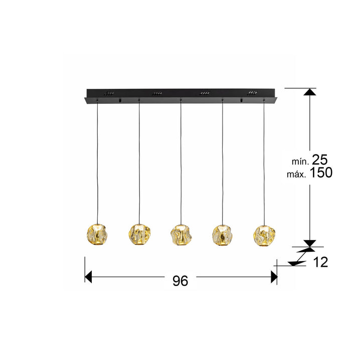 Lustra Schuller Zaria Liniara 5 lumini bar 96 cm negru-bronz LED