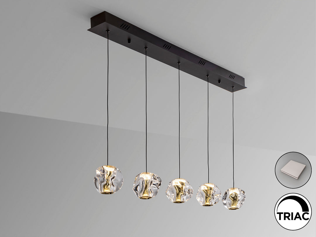 Lustra Schuller Zaria Liniara 5 lumini bar 96 cm negru-auriu acrilic
