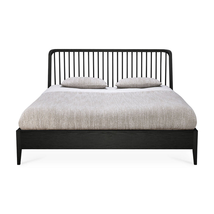 Pat Spindle Ethnicraft din stejar negru cu spițe în tăblie, pentru saltea 180x200 — dormitor