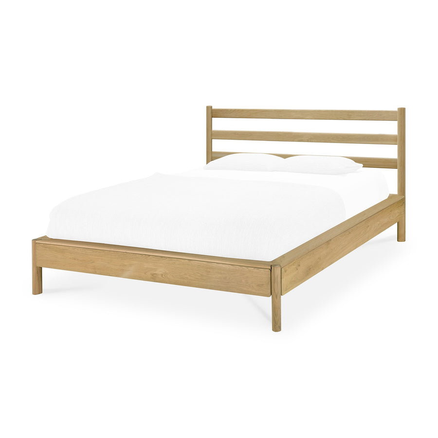 Pat PI Ethnicraft din stejar masiv cu tăblie tapițată, pentru saltea 160x200 — dormitor