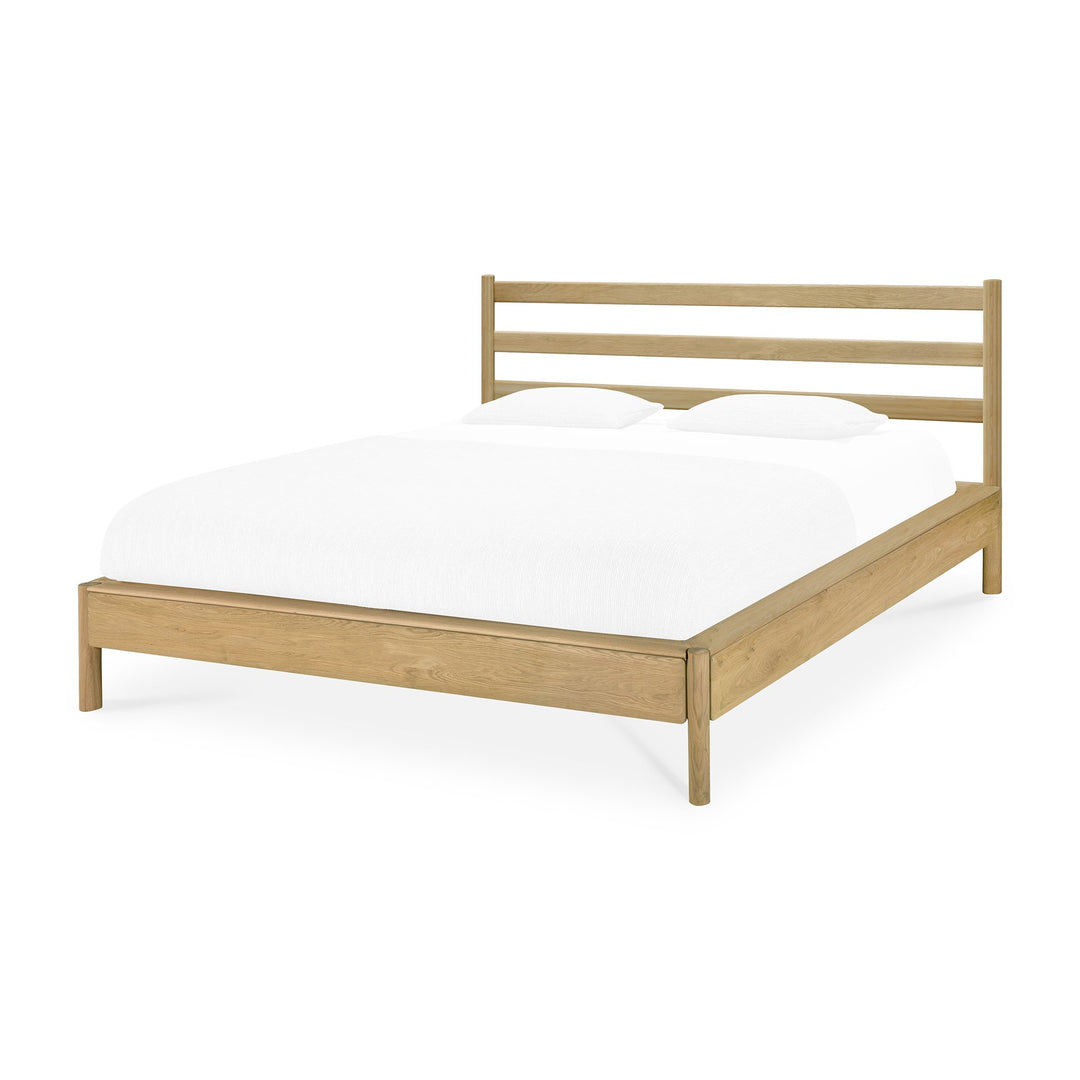 Pat PI Ethnicraft din stejar masiv cu tăblie tapițată, pentru saltea 180x200 — dormitor