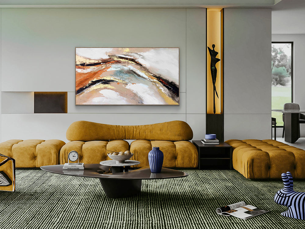 Tablou acrilic Schuller Gestos pictat cu detalii aurii și ramă aurie — 100x180 cm